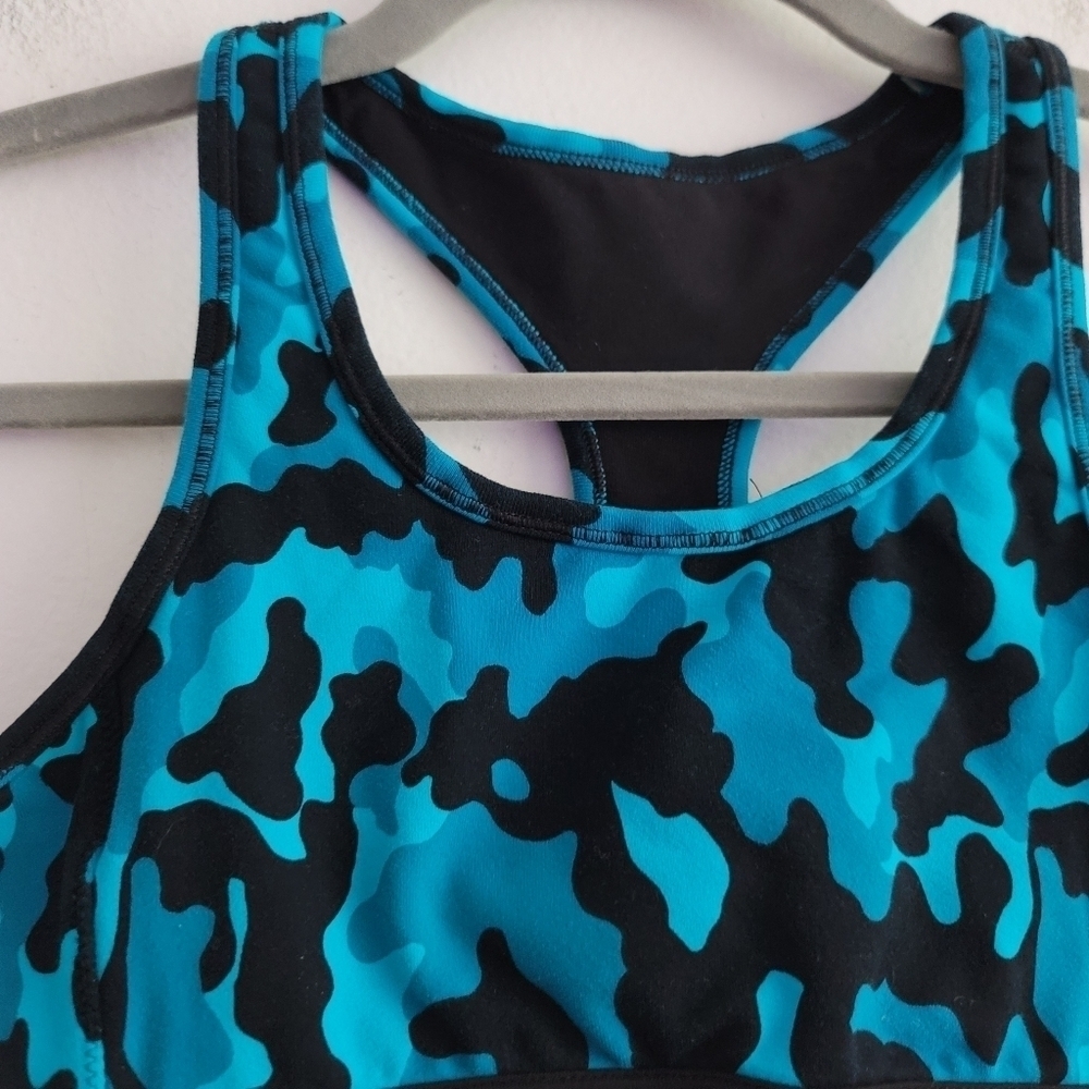Splits59 Women XS Blue Camo Black Racerback Sports Bra Athletic Yoga Workout - Picture 4 of 7
